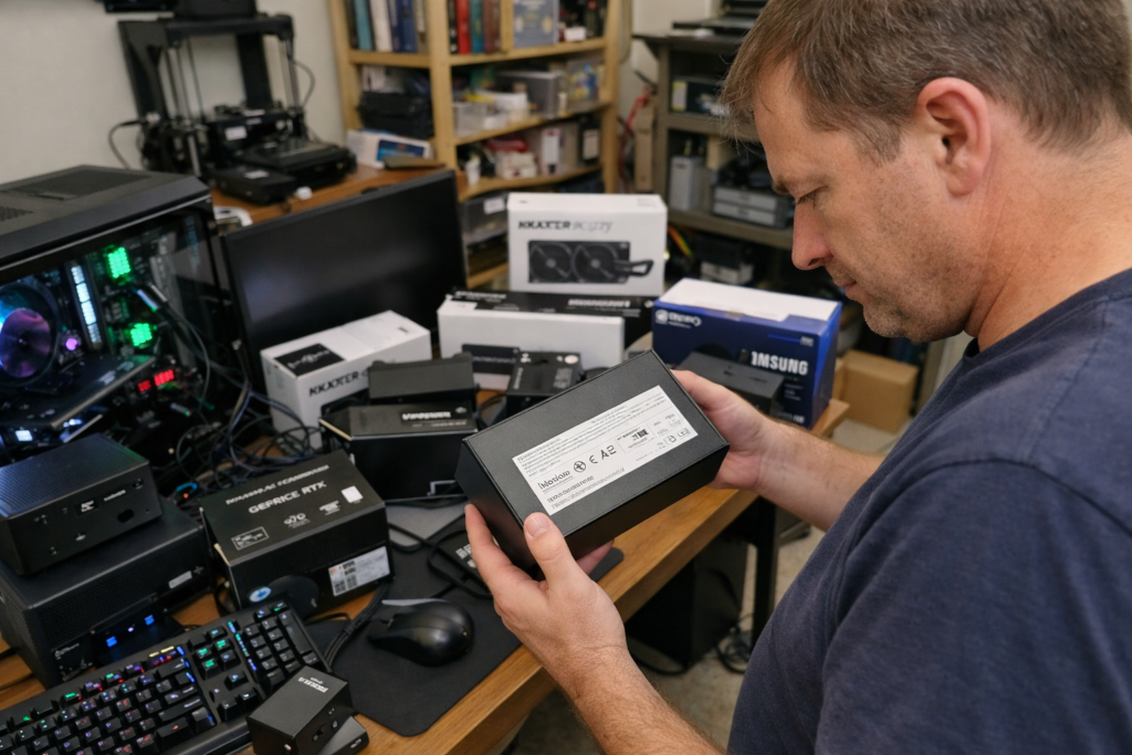 Man inspecting some IT hardware