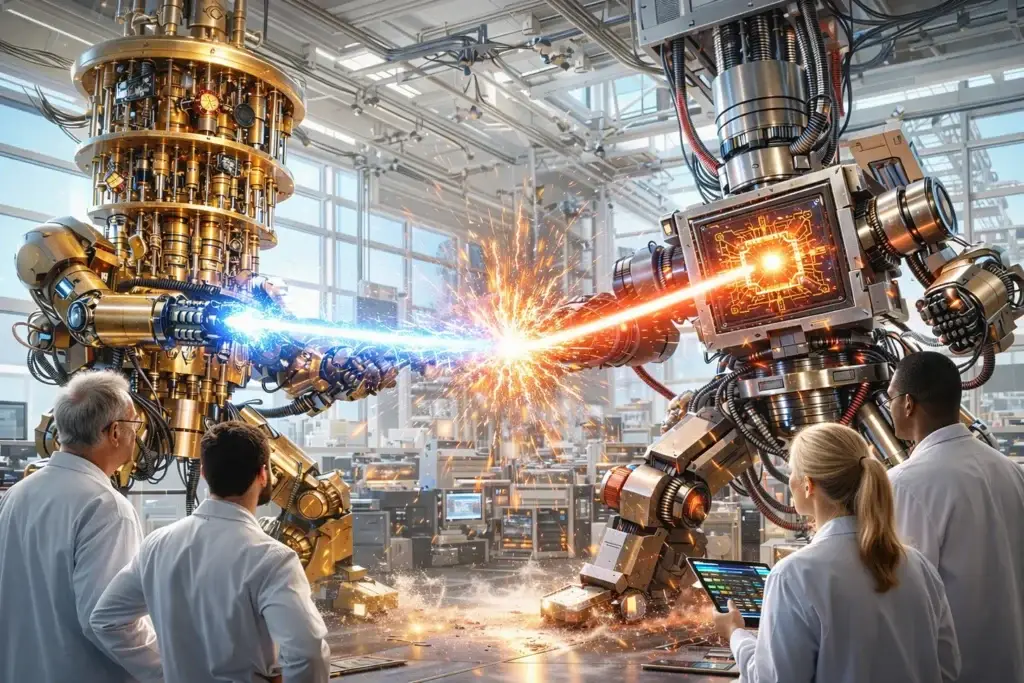 Fantasy picture of two quantum machines fighting